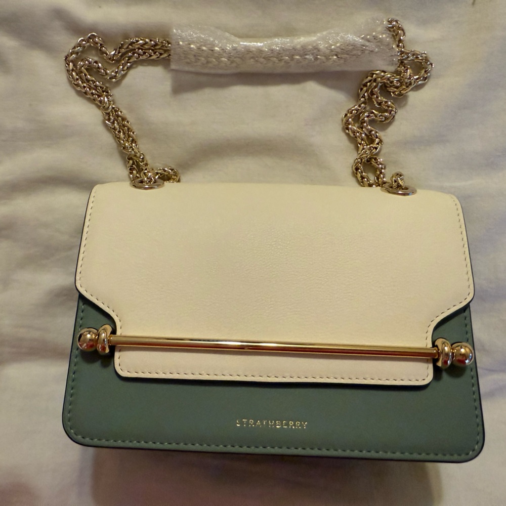 Brand New Strathberry Vanilla/Sage/Bottle Green East/West Mini Bag